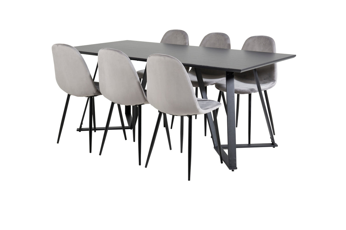 Dining Chair 2-pack Grey + Rectangular Dining Table 180 x 75 x 90 Black
