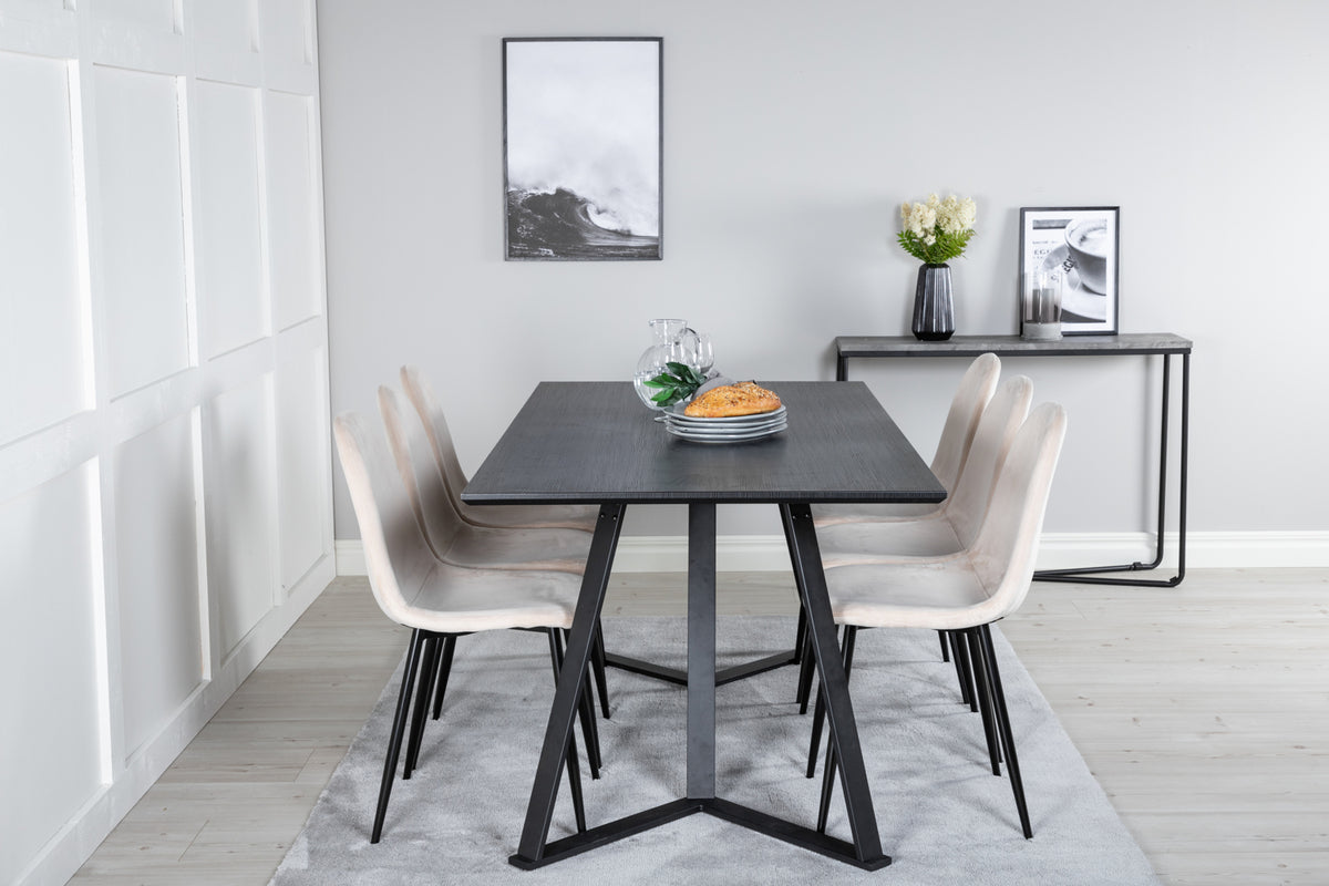 Dining Chair 2-pack Beige + Rectangular Dining Table 180 x 75 x 90 Black