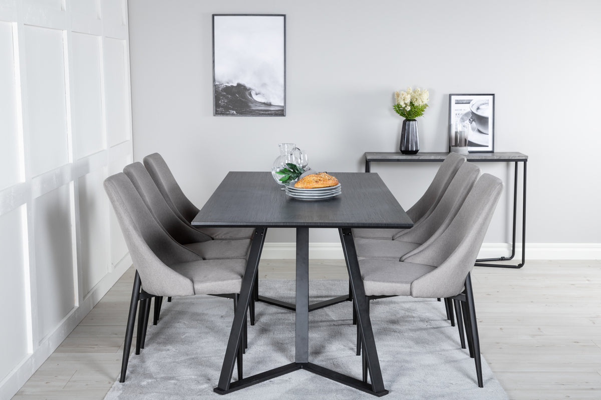 Dining Chair 2-pack Light Grey + Rectangular Dining Table 180 x 75 x 90 Black