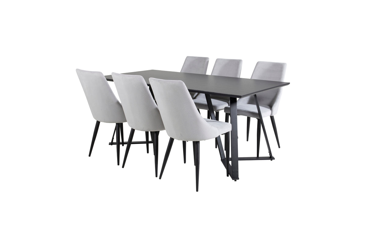 Dining Chair 2-pack Light Grey + Rectangular Dining Table 180 x 75 x 90 Black