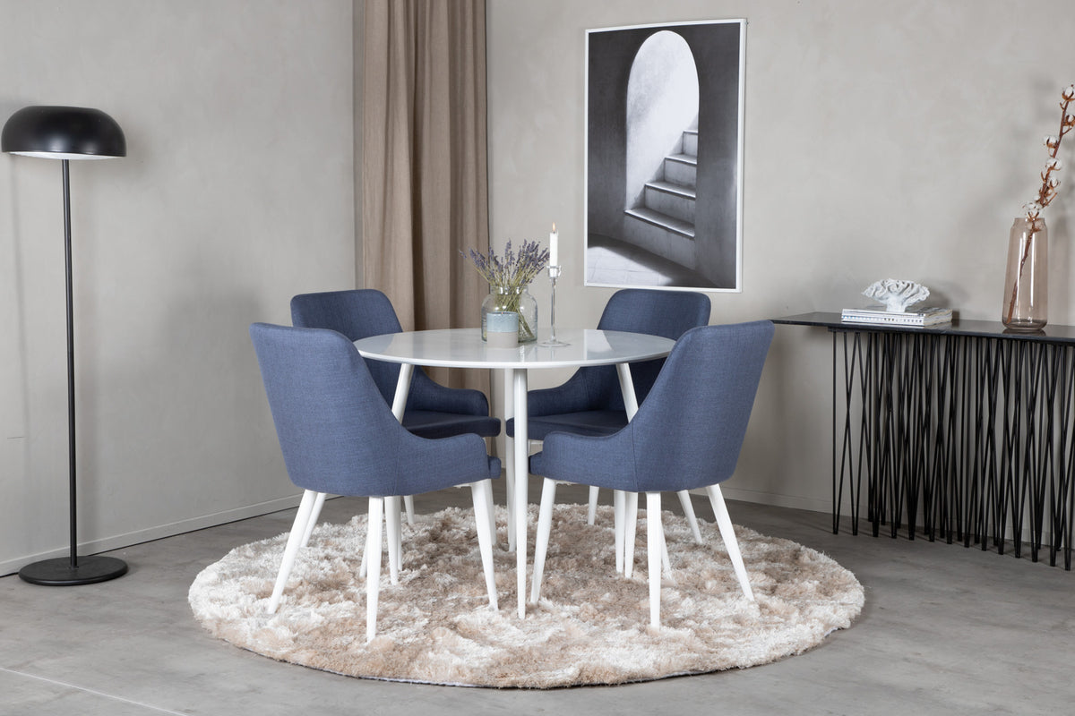 Dining Chair 2-pack Blue + Round Dining Table ø100 White