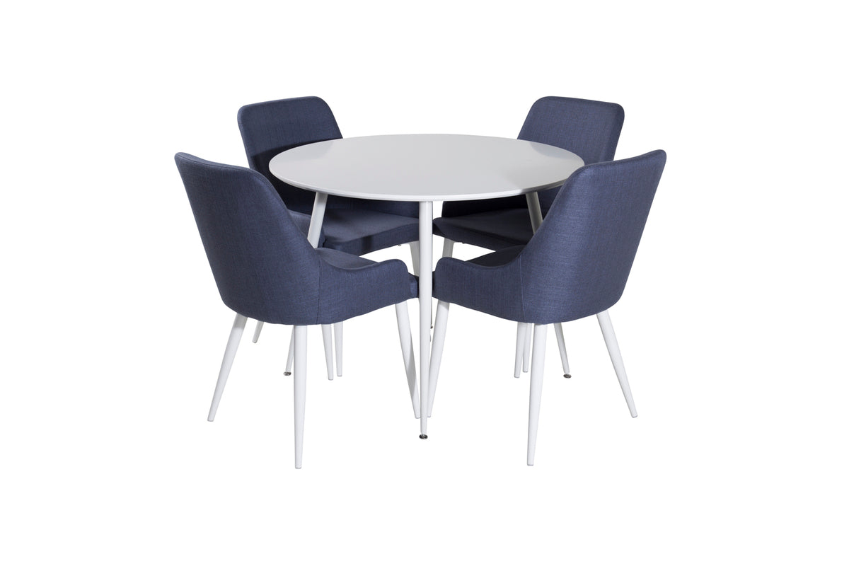 Dining Chair 2-pack Blue + Round Dining Table ø100 White