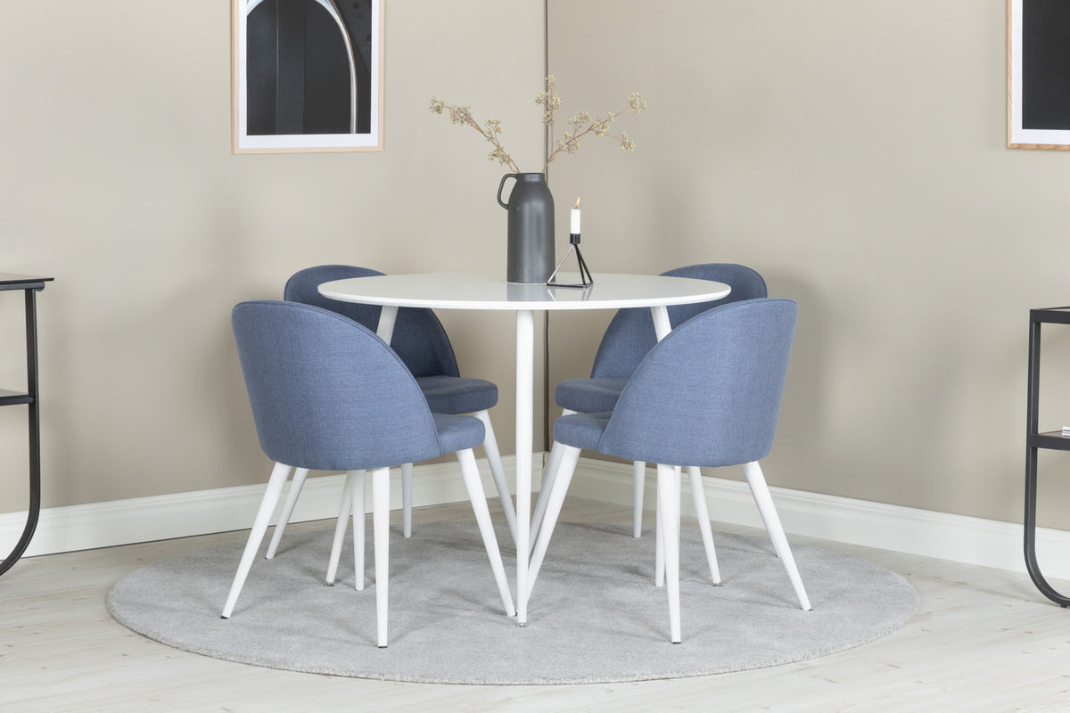 Round Dining Table ø100 White + Dining Chair 2-pack Blue