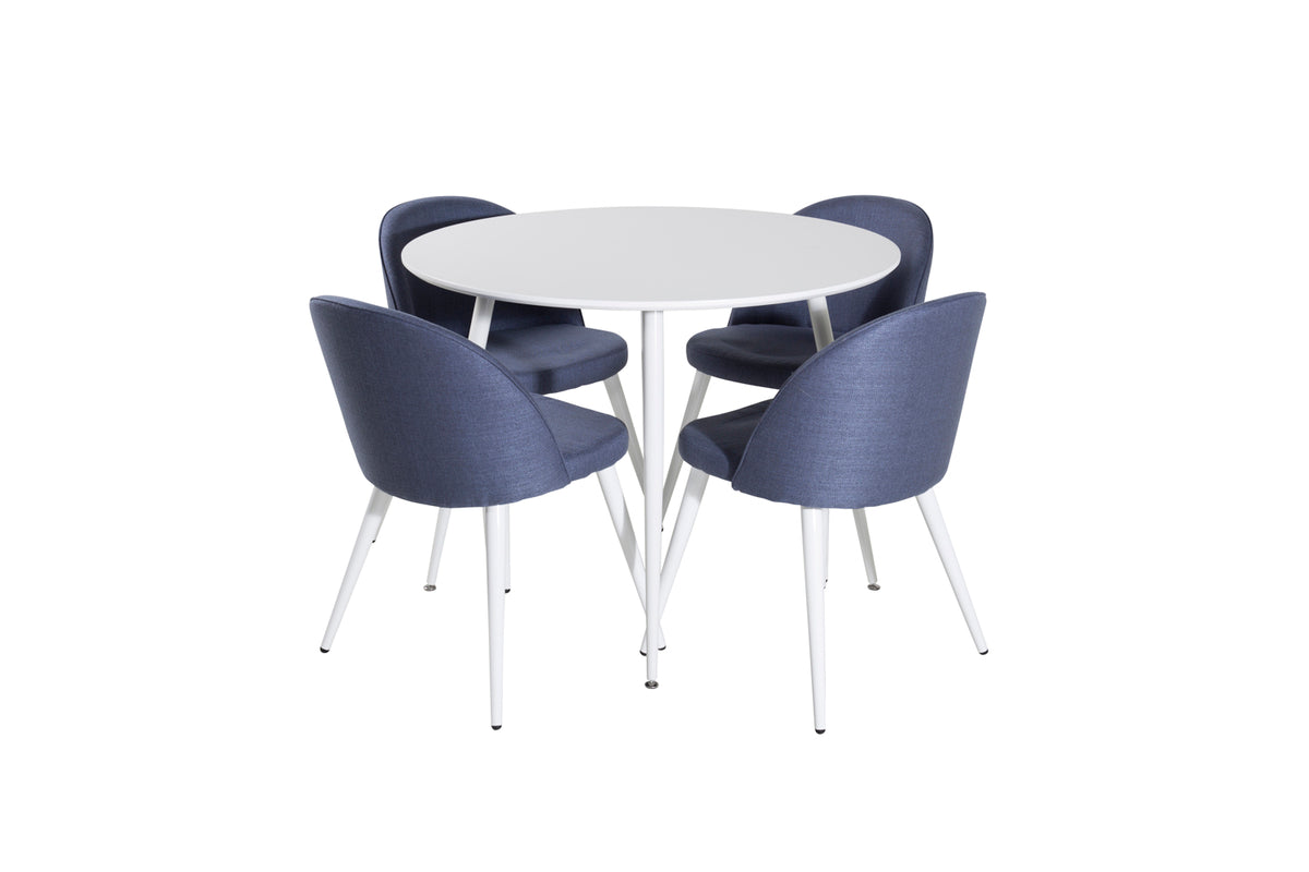 Round Dining Table ø100 White + Dining Chair 2-pack Blue