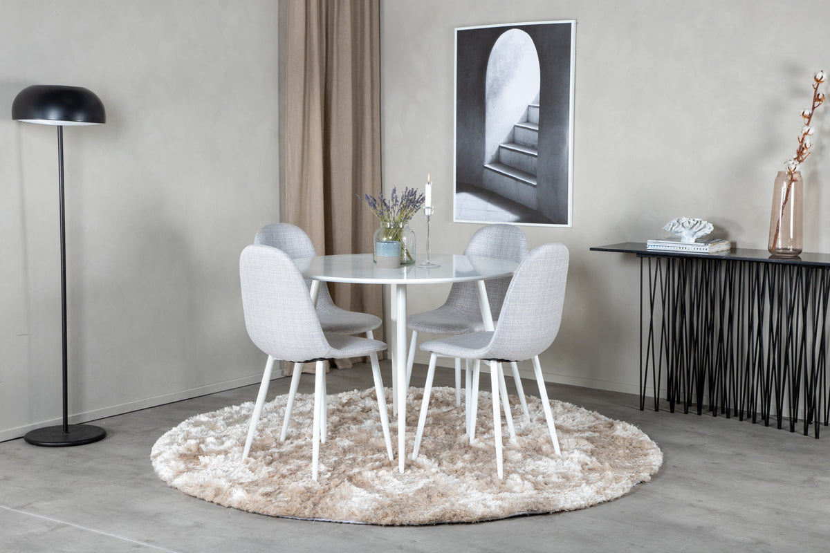 Round Dining Table ø100 White + Dining Chair 2-pack Grey