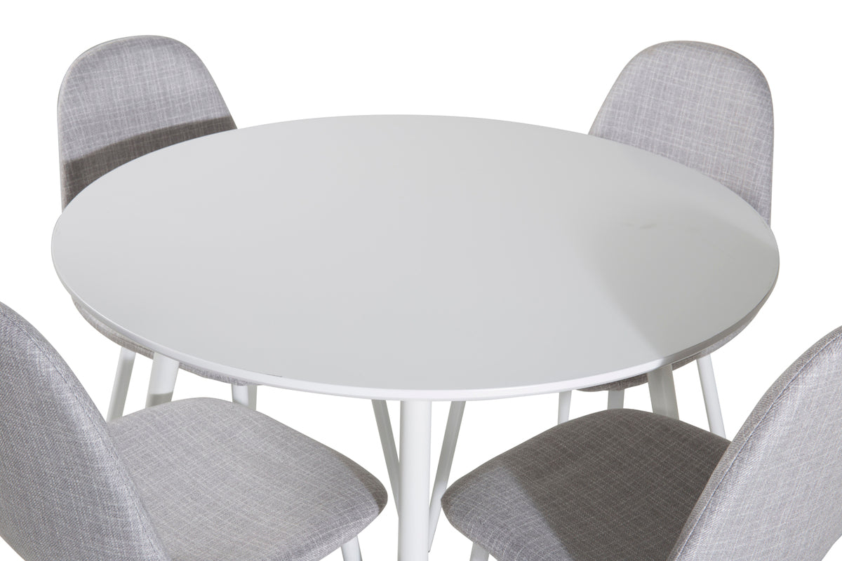 Round Dining Table ø100 White + Dining Chair 2-pack Grey
