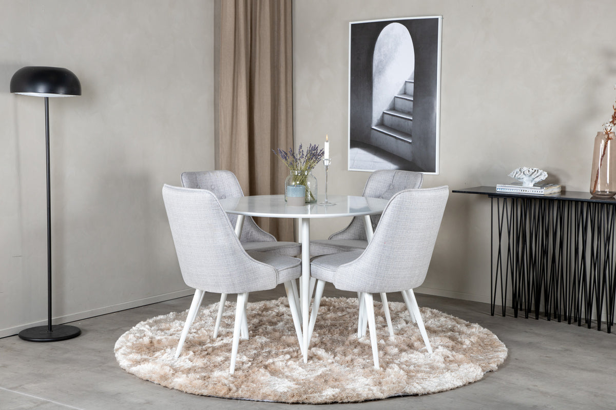 Round Dining Table ø100 White + Dining Chair 2-pack Light Grey