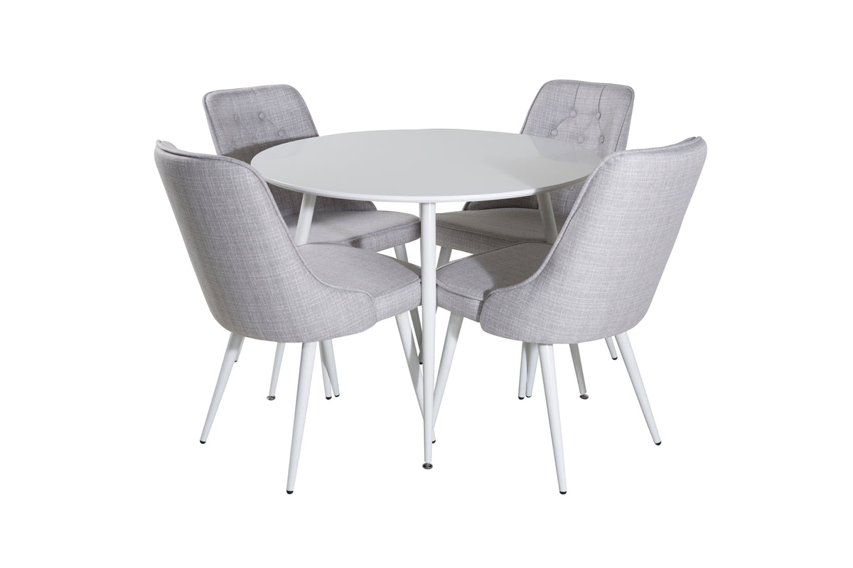 Round Dining Table ø100 White + Dining Chair 2-pack Light Grey