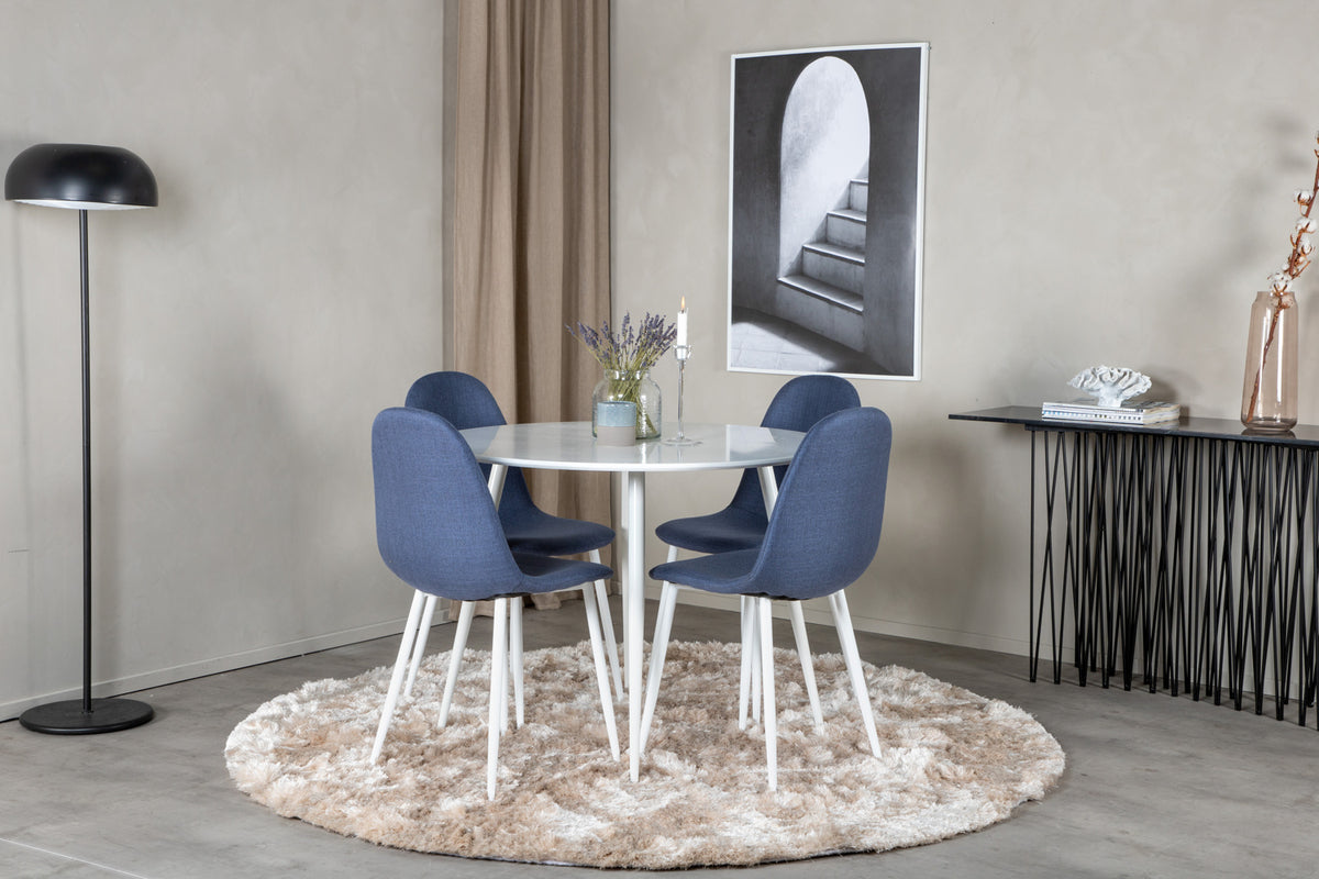Round Dining Table ø100 White + Dining Chair 2-pack Blue
