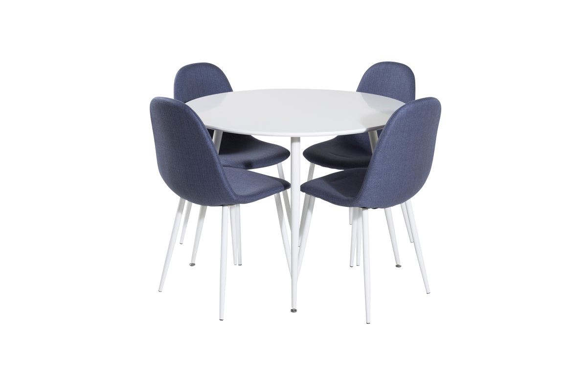 Round Dining Table ø100 White + Dining Chair 2-pack Blue