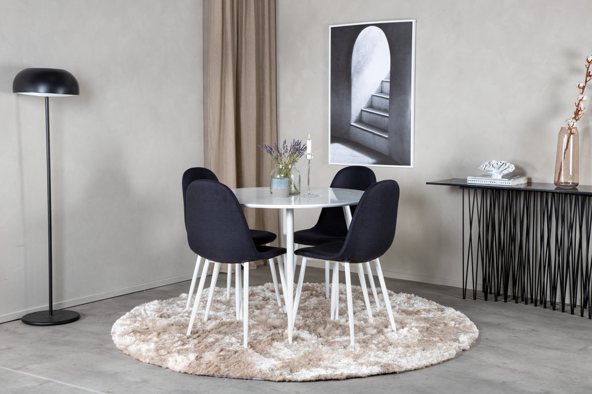 Round Dining Table ø100 White + Dining Chair 2-pack Black