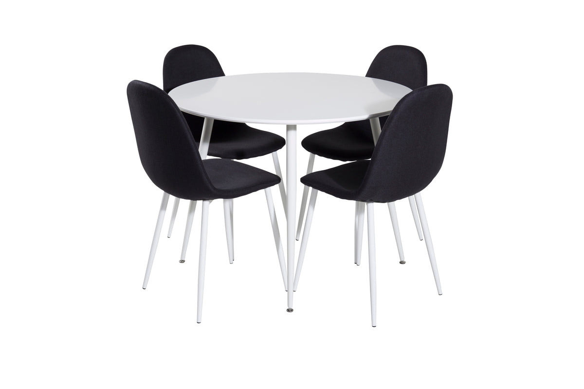 Round Dining Table ø100 White + Dining Chair 2-pack Black