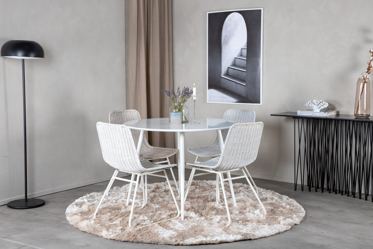 Round Dining Table ø100 White + Dining Chair 2-pack White