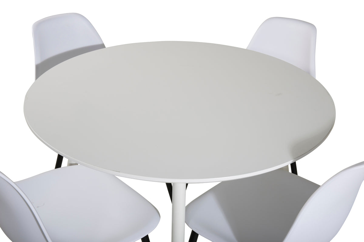 Round Dining Table ø100 White + Dining Chair 2-pack White