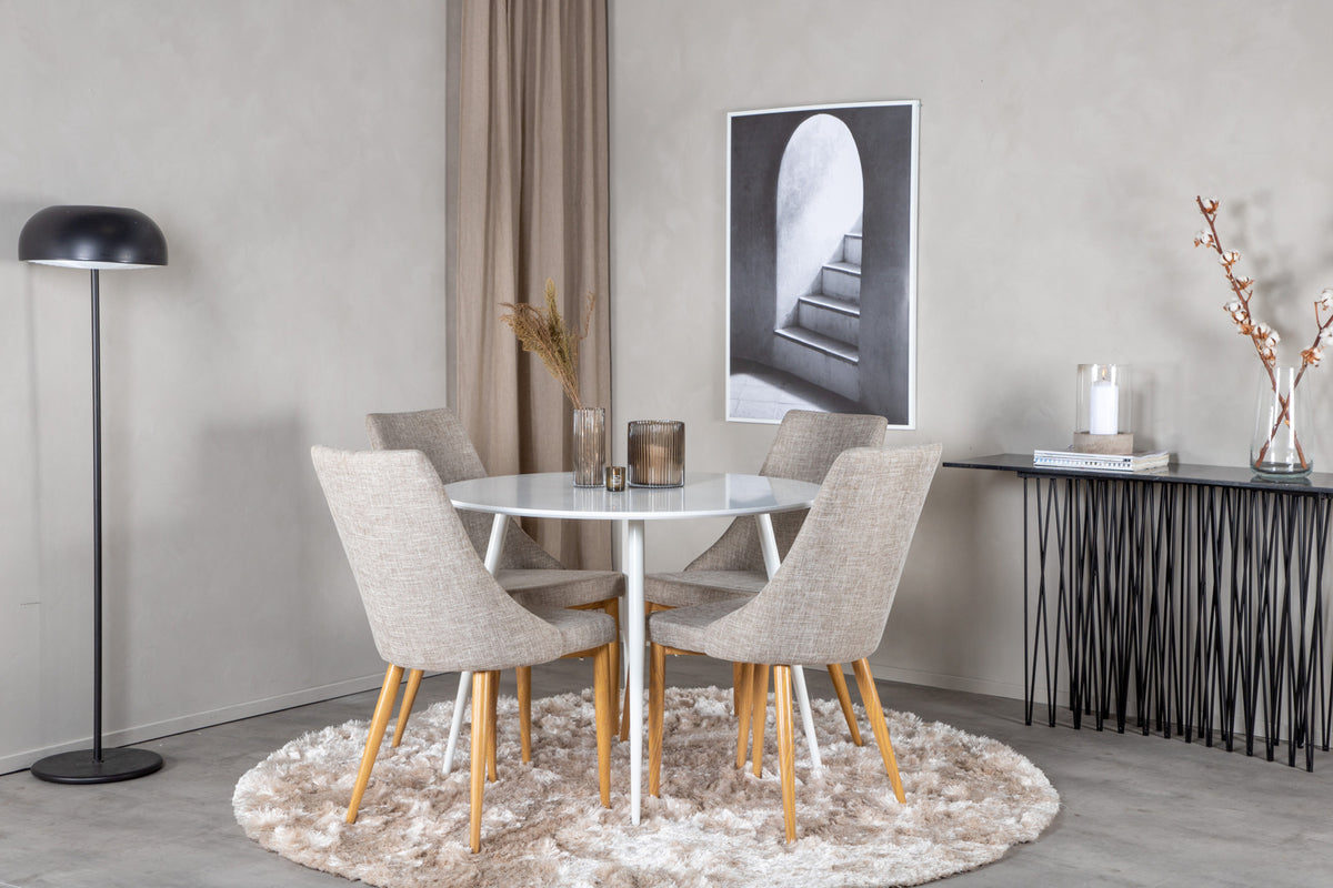 Dining Chair 2-pack Light Grey + Round Dining Table ø100 White