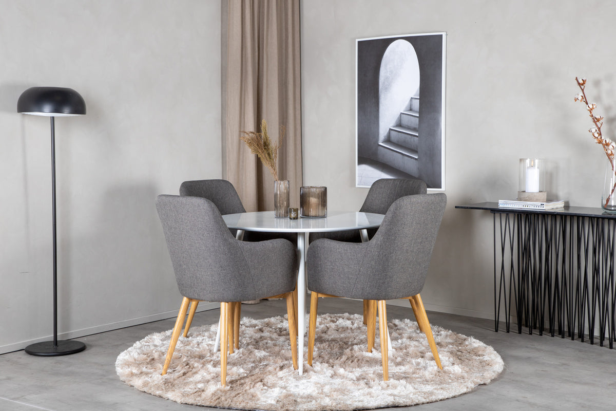 Round Dining Table ø100 White + Dining Chair 2-pack Dark Grey