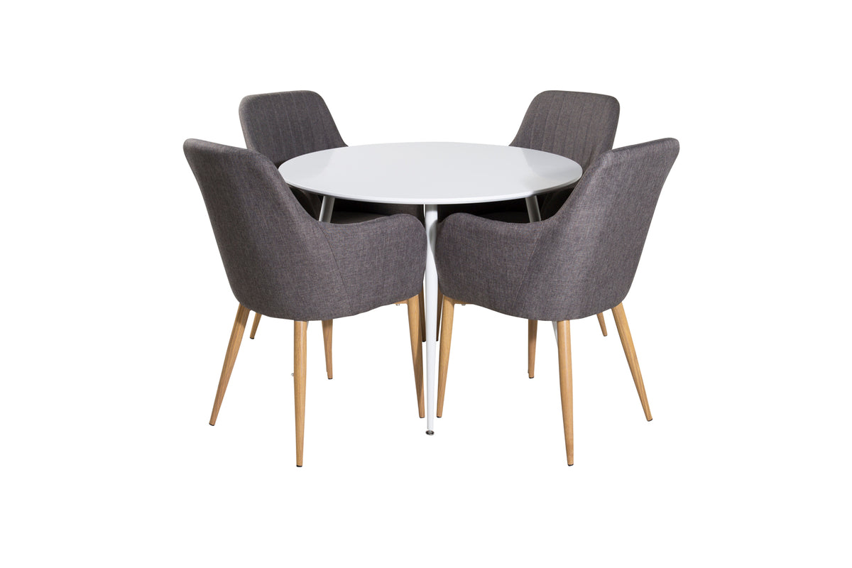 Round Dining Table ø100 White + Dining Chair 2-pack Dark Grey