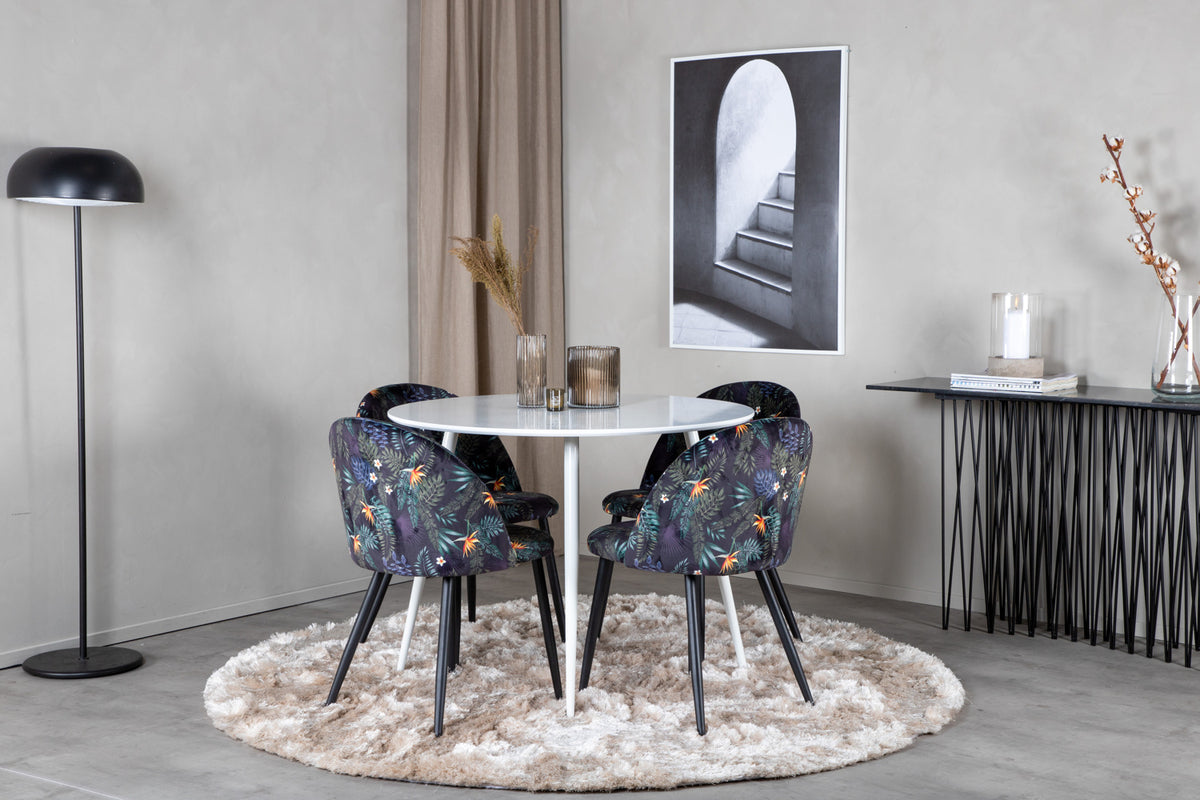 Round Dining Table ø100 White + Dining Chair 2-pack Black