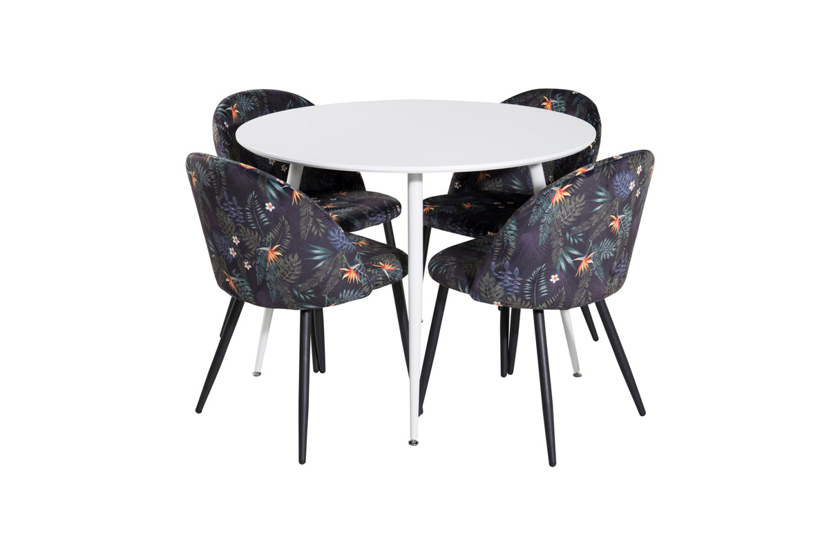 Round Dining Table ø100 White + Dining Chair 2-pack Black