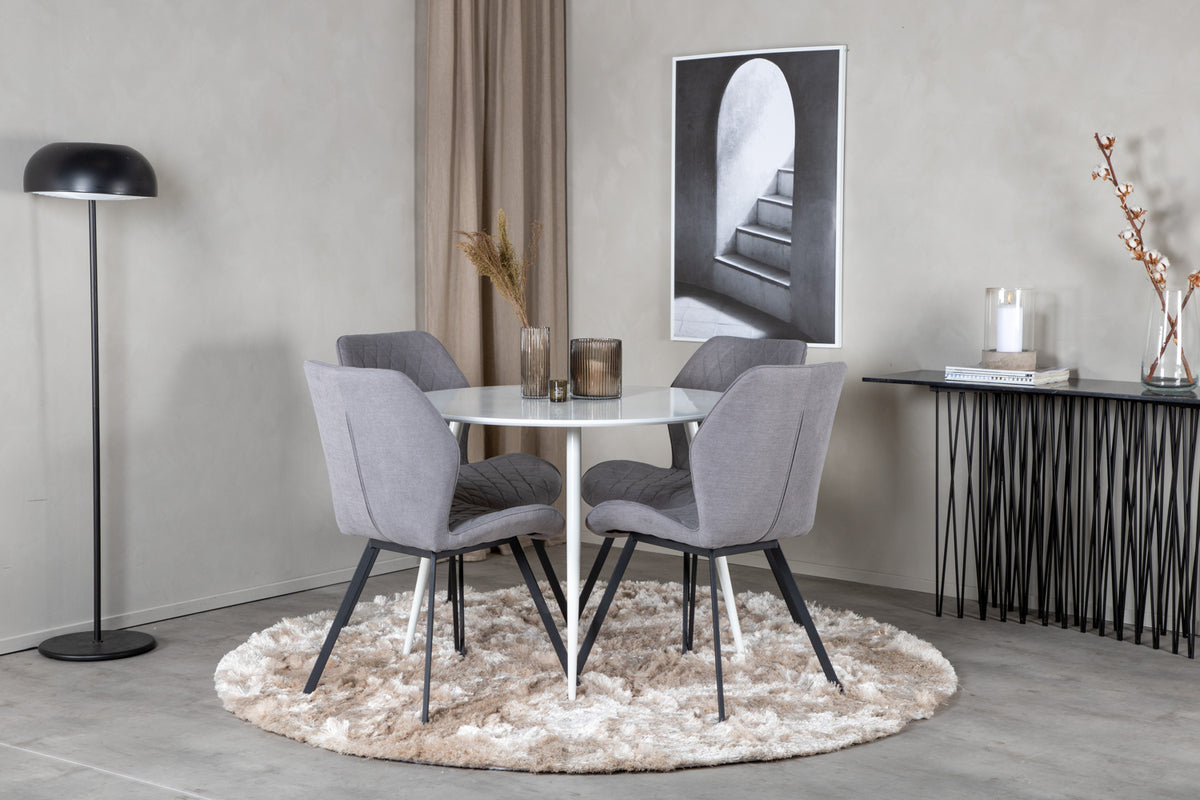 Dining Chair 2-pack Grey + Round Dining Table ø100 White