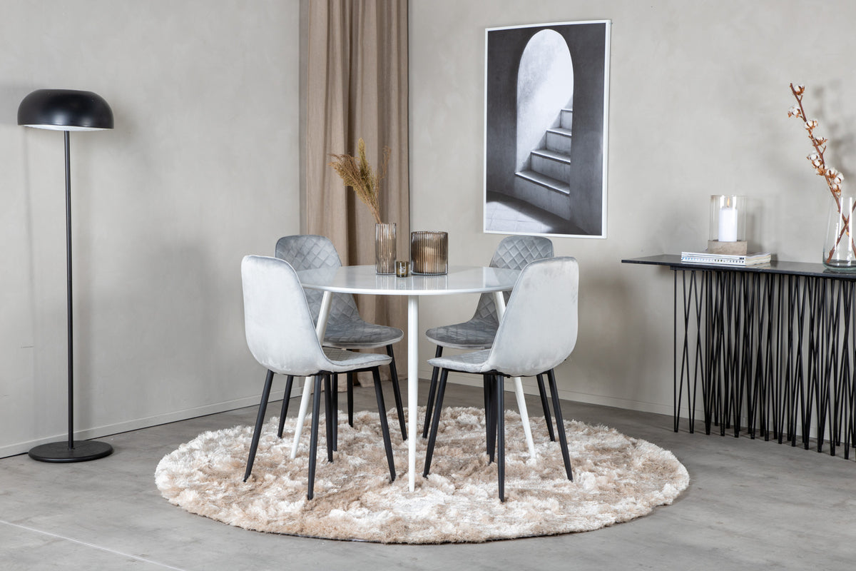 Round Dining Table ø100 White + Dining Chair 2-pack Grey