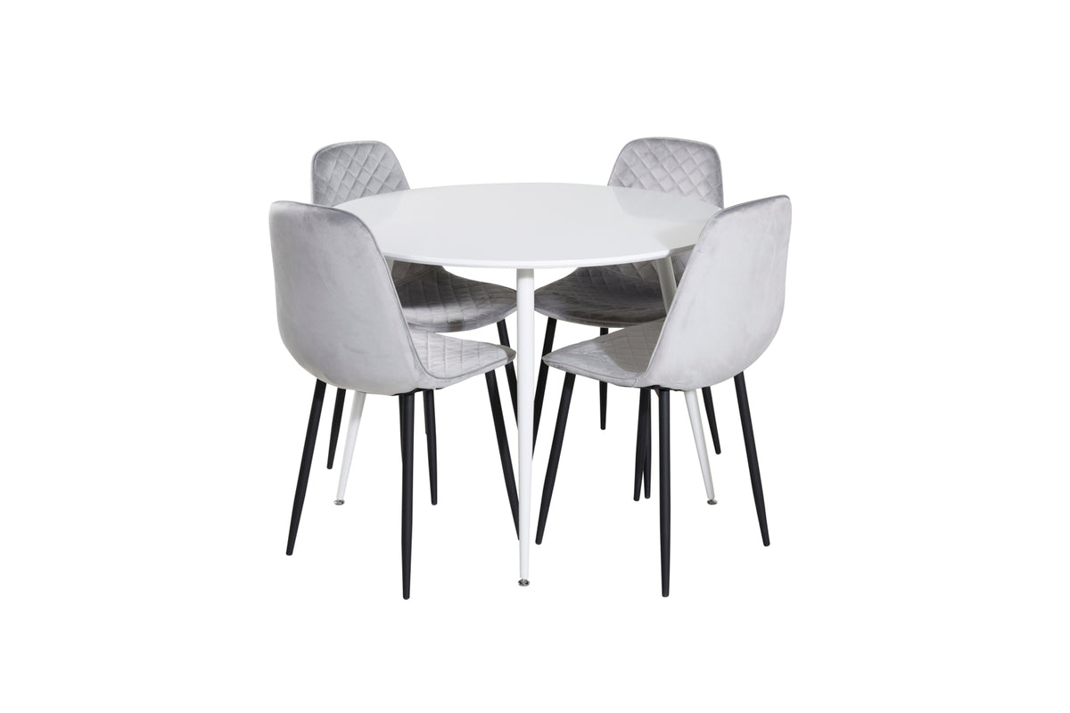 Round Dining Table ø100 White + Dining Chair 2-pack Grey