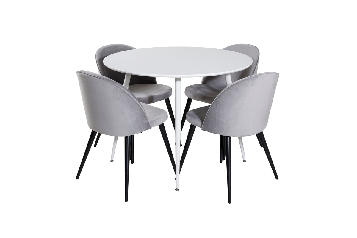 Round Dining Table ø100 White + Dining Chair 2-pack Grey