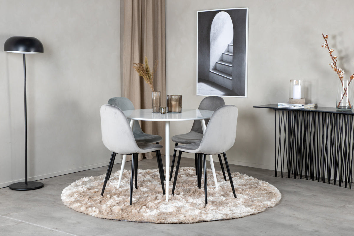 Round Dining Table ø100 White + Dining Chair 2-pack Grey