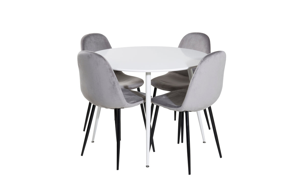 Round Dining Table ø100 White + Dining Chair 2-pack Grey