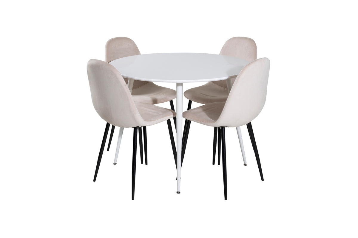 Round Dining Table ø100 White + Dining Chair 2-pack Beige