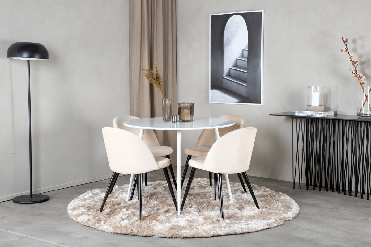 Round Dining Table ø100 White + Dining Chair 2-pack Beige