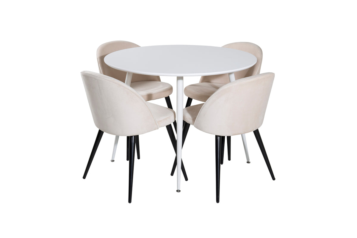 Round Dining Table ø100 White + Dining Chair 2-pack Beige