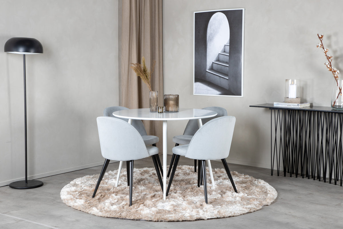 Round Dining Table ø100 White + Dining Chair 2-pack Light Grey