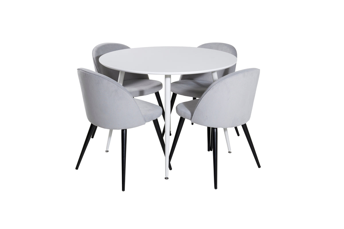 Round Dining Table ø100 White + Dining Chair 2-pack Light Grey