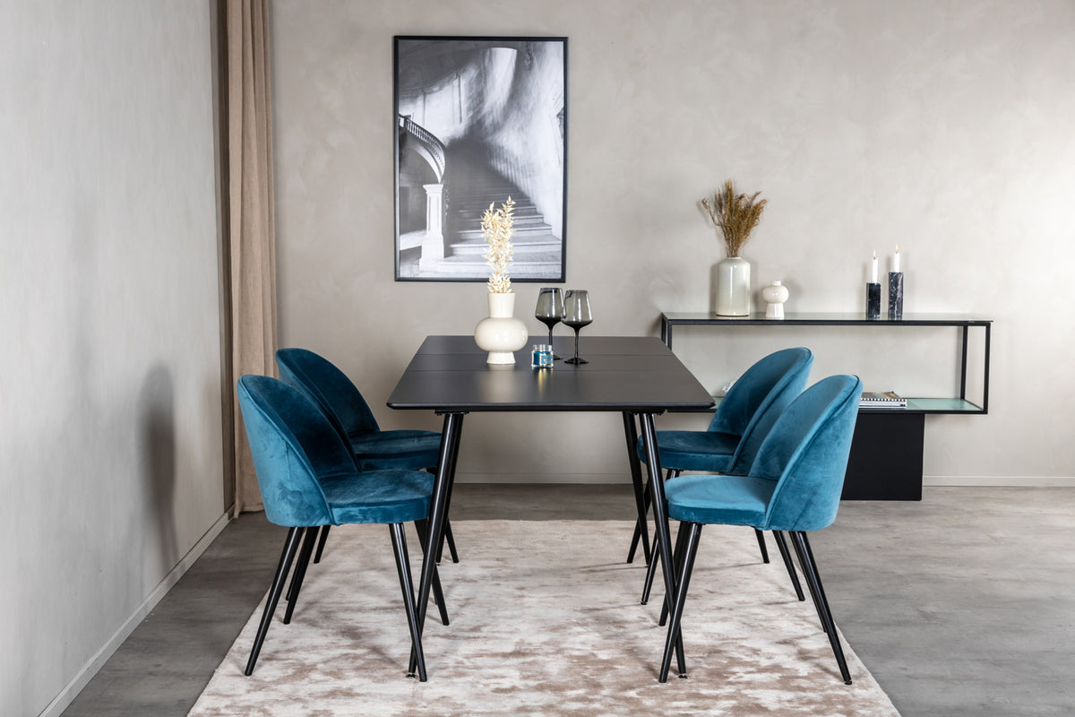 Rectangular Dining Table 75 x 120 x 80 Black + Dining Chair 2-pack Blue