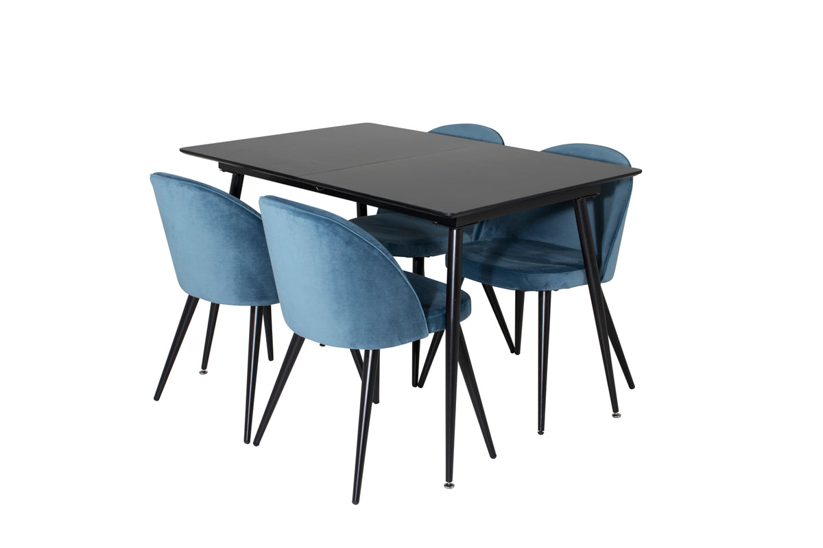Rectangular Dining Table 75 x 120 x 80 Black + Dining Chair 2-pack Blue