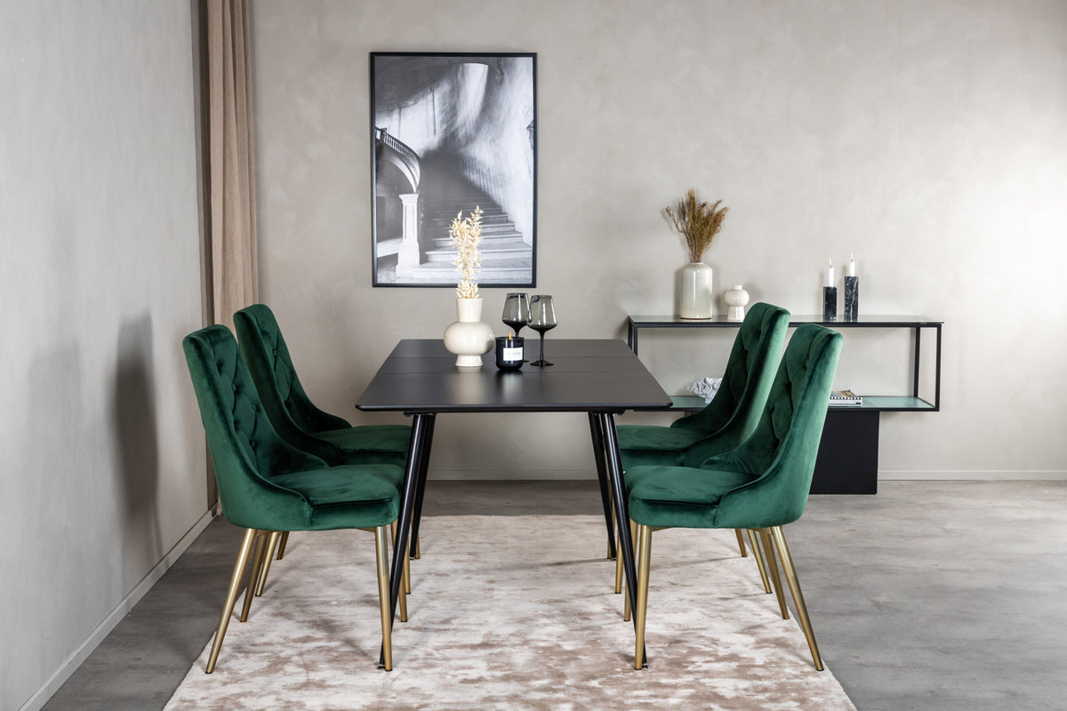 Rectangular Dining Table 75 x 120 x 80 Black + Dining Chair 2-pack Green