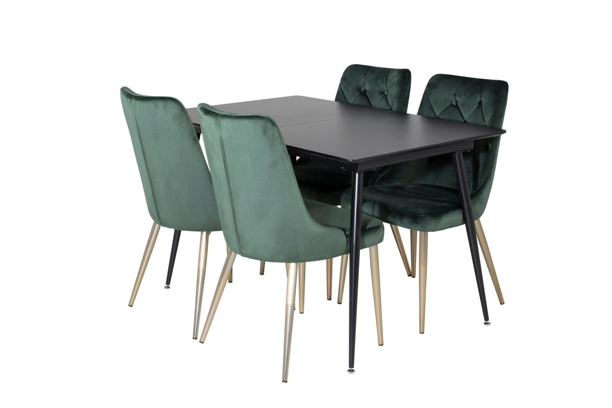 Rectangular Dining Table 75 x 120 x 80 Black + Dining Chair 2-pack Green
