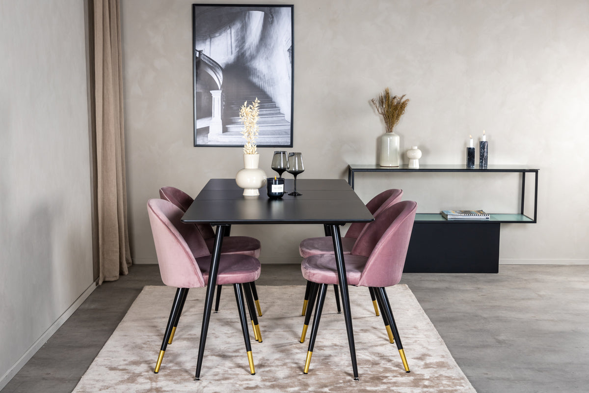 Rectangular Dining Table 75 x 120 x 80 Black + Dining Chair 2-pack Dusty Pink