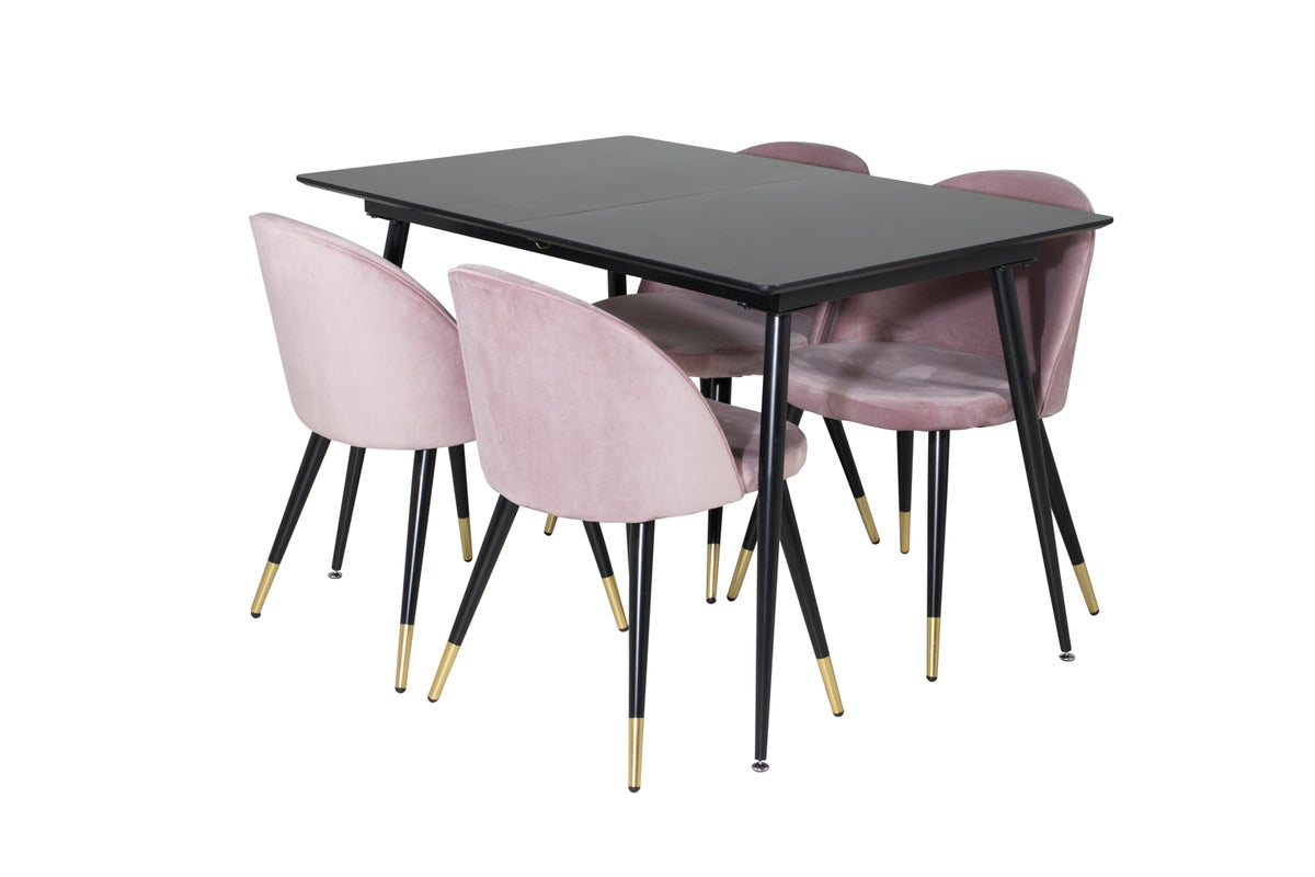 Rectangular Dining Table 75 x 120 x 80 Black + Dining Chair 2-pack Dusty Pink