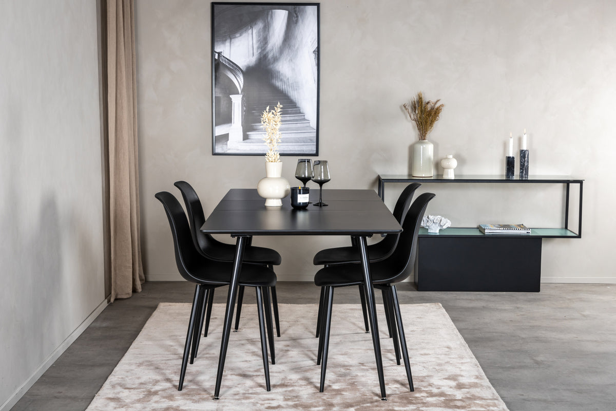 Rectangular Dining Table 75 x 120 x 80 Black + Dining Chair 2-pack Black