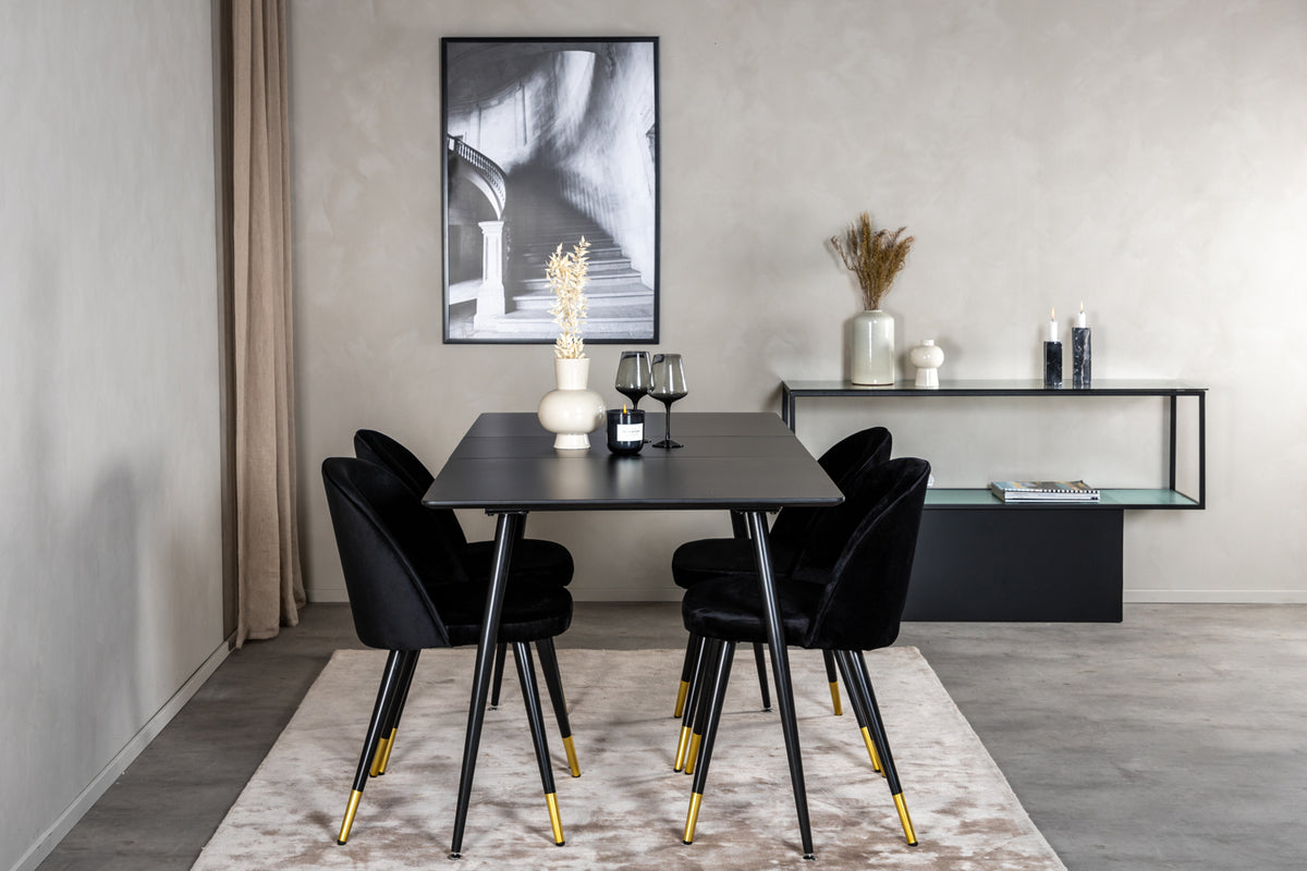 Rectangular Dining Table 75 x 120 x 80 Black + Dining Chair 2-pack Black