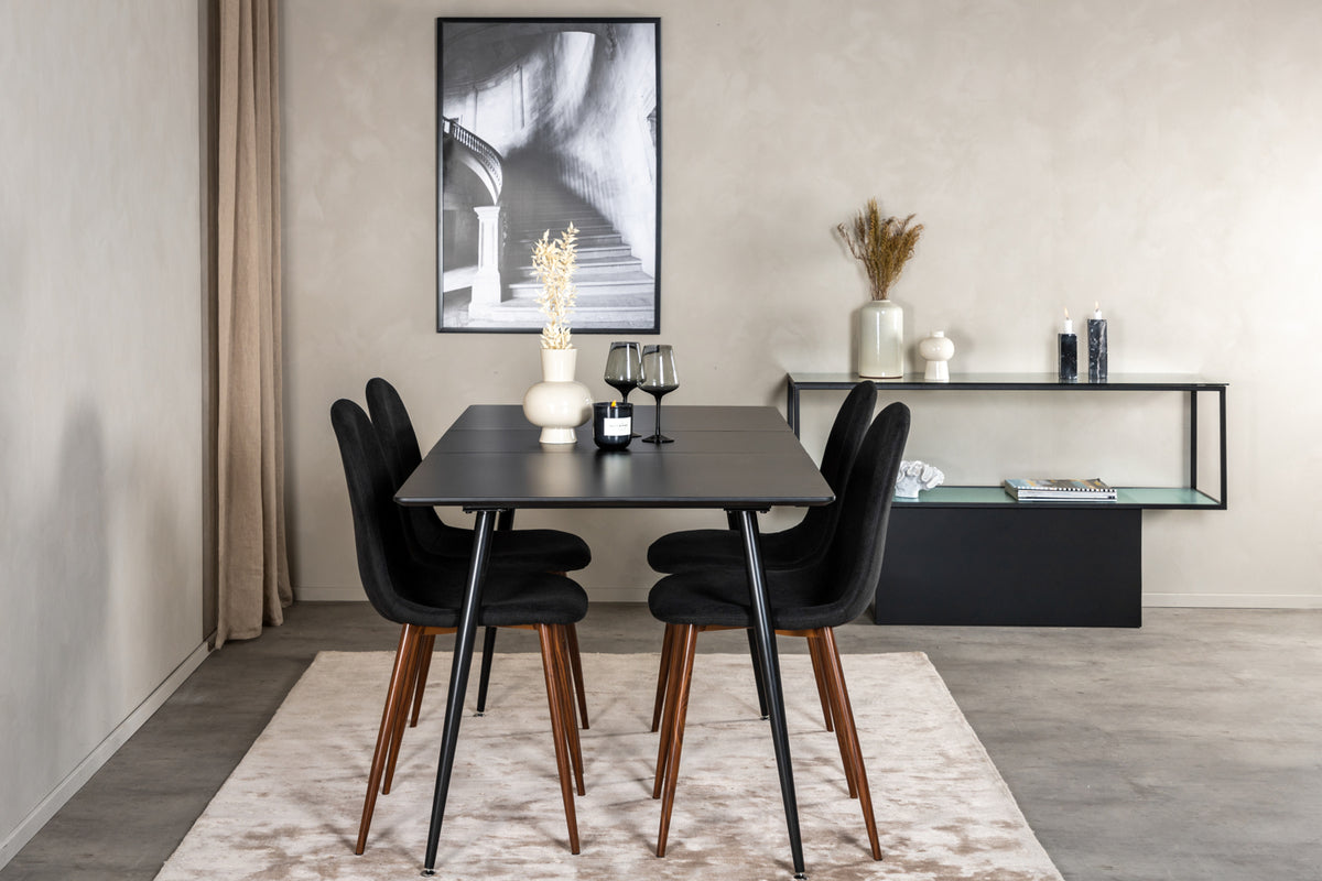 Rectangular Dining Table 75 x 120 x 80 Black + Dining Chair 2-pack Black