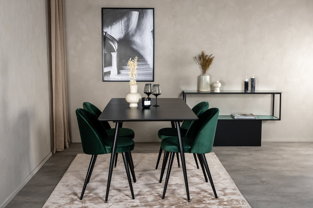 Rectangular Dining Table 75 x 120 x 80 Black + Dining Chair 2-pack Green