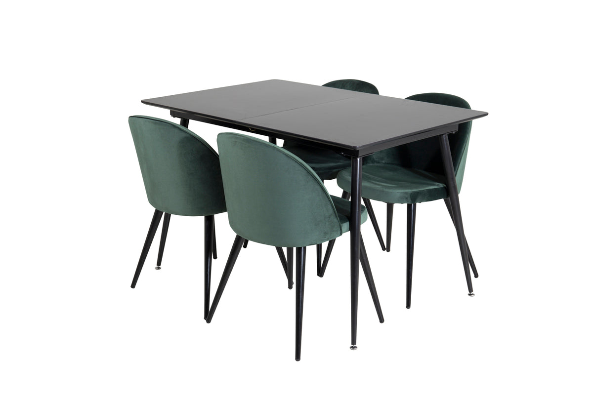 Rectangular Dining Table 75 x 120 x 80 Black + Dining Chair 2-pack Green