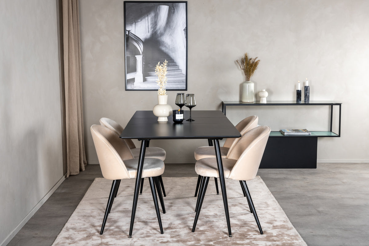 Rectangular Dining Table 75 x 120 x 80 Black + Dining Chair 2-pack Beige