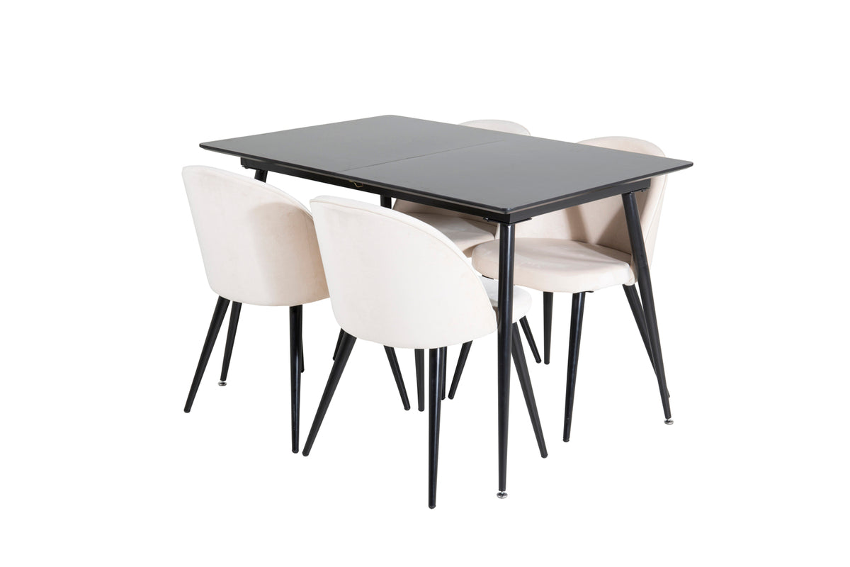 Rectangular Dining Table 75 x 120 x 80 Black + Dining Chair 2-pack Beige