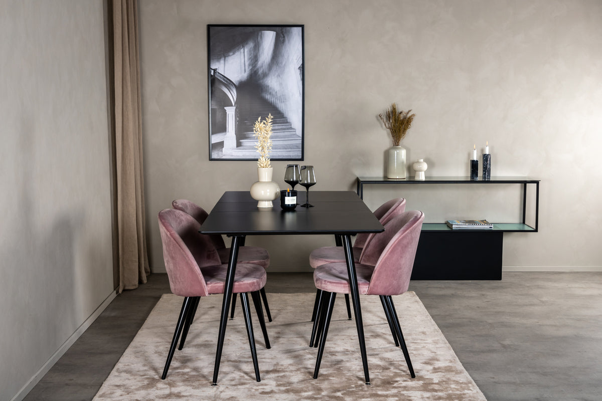 Rectangular Dining Table 75 x 120 x 80 Black + Dining Chair 2-pack Dusty Pink