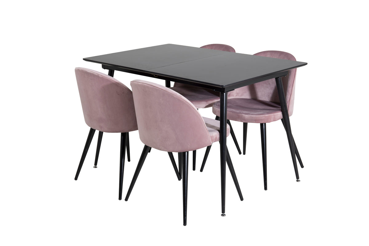 Rectangular Dining Table 75 x 120 x 80 Black + Dining Chair 2-pack Dusty Pink