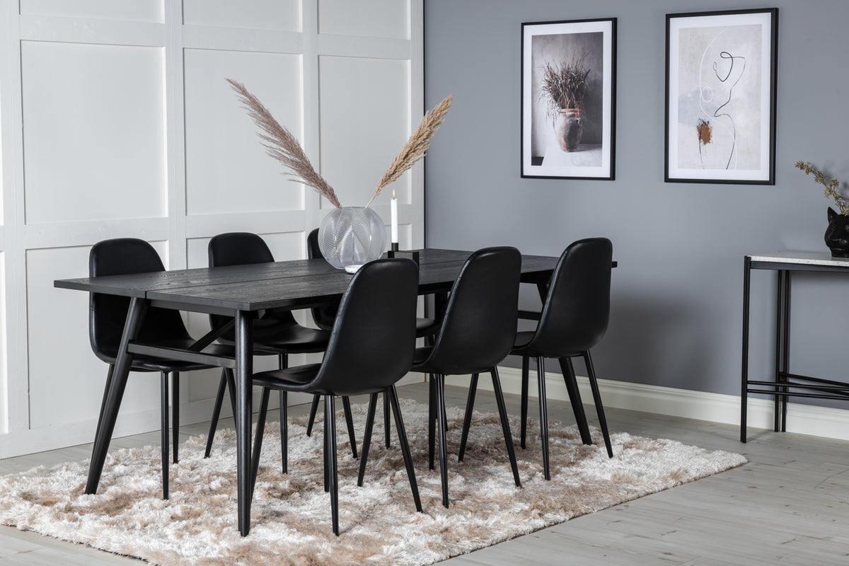 Rectangular Dining Table 75 x 195 x 95 Black + Dining Chair 2-pack Black